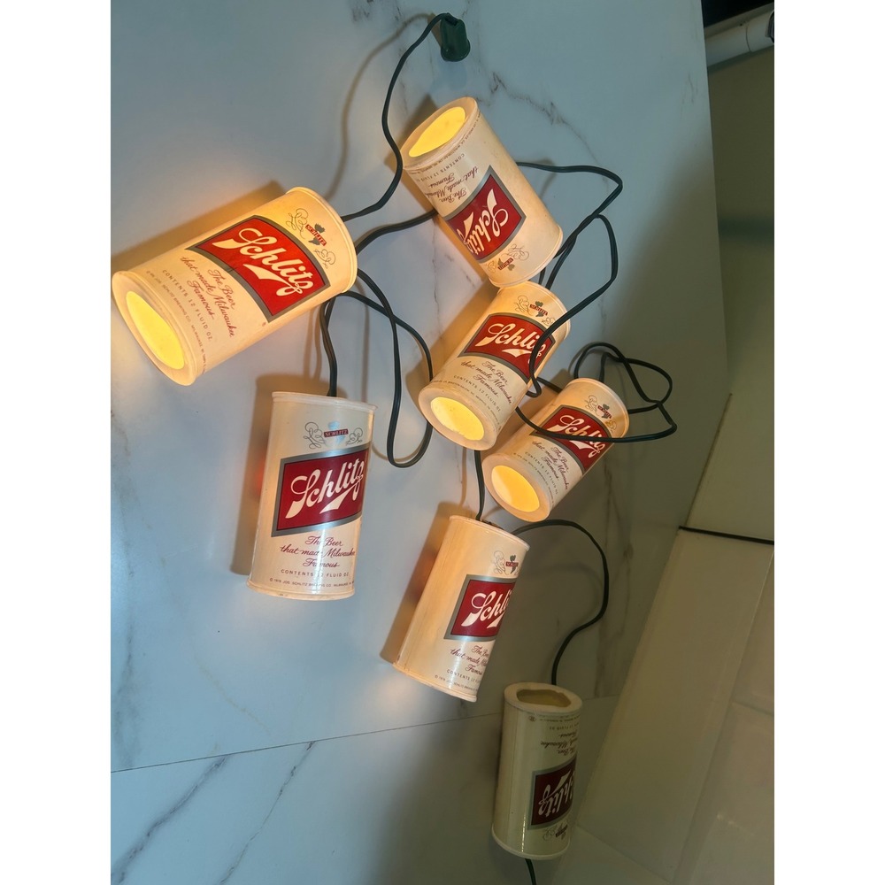 Vintage 1976 Schlitz Beer Can String Lights Retro Bar Decor Man Cave Prop 7 Can